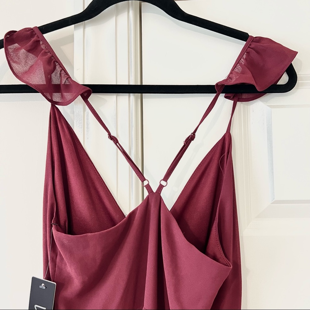 Lulu's Burgundy High-Low Ruffle Strap Maxi Dress - Picture 7 of 11